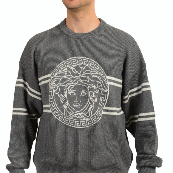 Versace Men's 100% Wool Knitted Jacquard Medusa Pullover Sweater US 2XL IT 56 - Picture 1 of 6